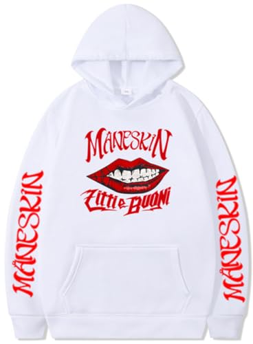Silver Basic Herren Maneskin Merch Kapuzenpullover Herbst/Winter Loose Langarm Pullover-White-M1 von Silver Basic