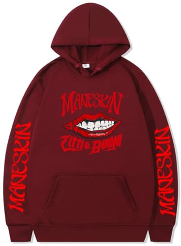 Silver Basic Herren Maneskin Merch Kapuzenpullover Herbst/Winter Loose Langarm Pullover-WineRed-L1 von Silver Basic