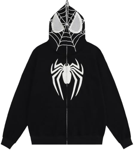 Silver Basic Herren Spider Cosplay Y2k Kapuzenpullover mit durchgehendem Reißverschluss-Black-2XL1 von Silver Basic