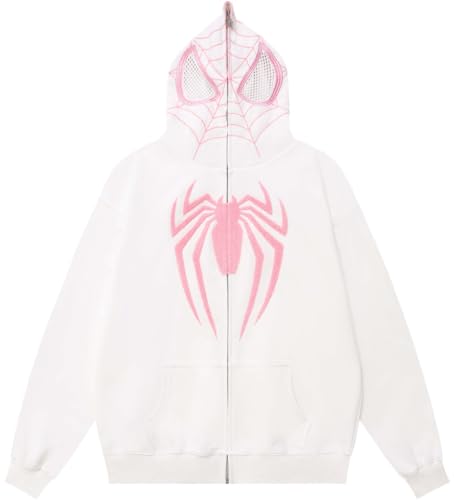 Silver Basic Herren Spider Cosplay Y2k Kapuzenpullover mit durchgehendem Reißverschluss-White-XL1 von Silver Basic