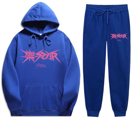 Silver Basic Herren Stray Kids Mütze Hoodie+Hose Herbst Sportswear Set Hip Hop Harajuku Jogginganzüge Trainingsanzug -Blue-S1 von Silver Basic