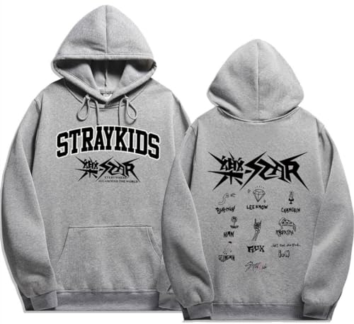 Silver Basic Herren Stray Kids Pullover mit Kapuze und Plüsch, Sportswear Top, locker und gutaussehend, klassisch-LightGrey-L1 von Silver Basic