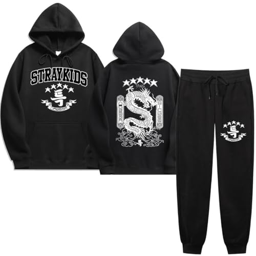 Silver Basic Herren Stray Kids Sportswear-Set Pullover+Hose Outdoor-Jogging und Sportbekleidung-Black-XL1 von Silver Basic