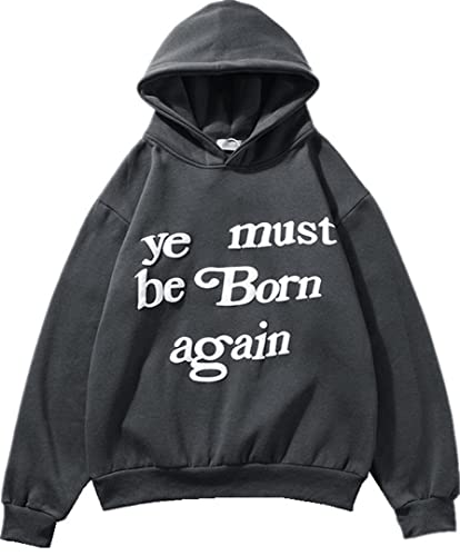 Silver Basic Herren Sweatshirt Hooded Ye Must Be Born Again Hoodie Rapper Hip Hop Kapuzenpullover (Grau, L) von Silver Basic