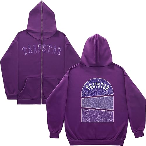 Silver Basic Herren Trapstar Full Zipper Kapuzenpullover Casual Hoodie mit Reißverschluss/Purple/3XL1 von Silver Basic