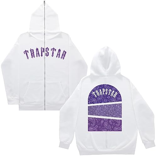 Silver Basic Herren Trapstar Full Zipper Kapuzenpullover Casual Hoodie mit Reißverschluss/White/2XL1 von Silver Basic