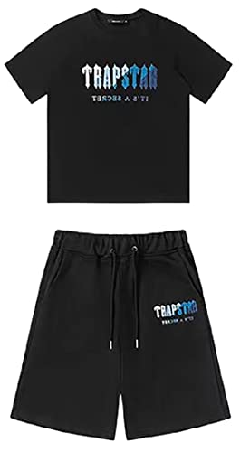 Silver Basic Herren Trapstar London Herren Jungen Unisex Baumwolle Shorts Set mit kurzen Ärmeln Sport Set Pyjama Set/LBJB/Black/S1 von Silver Basic