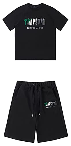 Silver Basic Herren Trapstar London Herren Jungen Unisex Baumwolle Shorts Set mit kurzen Ärmeln Sport Set Pyjama Set/LvBJB/Black/M1 von Silver Basic