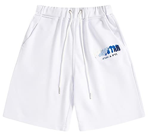 Silver Basic Herren Trapstar Sommer locker sitzende Sportshorts Reine Baumwolle für Komfort-LBJB-White-M1 von Silver Basic