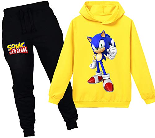 Silver Basic Jungen Street Trainingsanzüge Jungen Outfits Comic Figuren Hoodie Pullover Tops Hosen Kleidungssets,gelb sonic,110-3 von Silver Basic