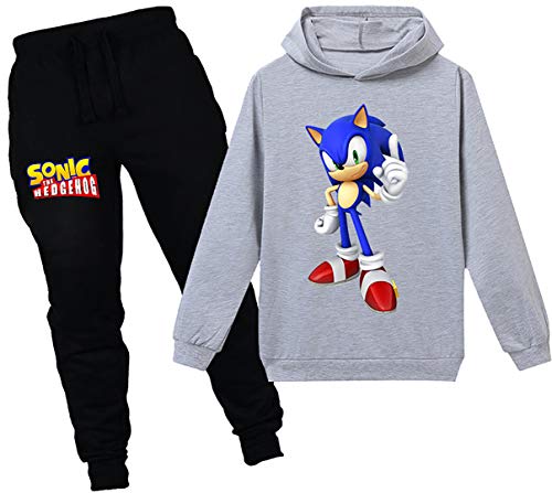 Silver Basic Jungen Street Trainingsanzüge Jungen Outfits Comic Figuren Hoodie Pullover Tops Hosen Kleidungssets,grau sonic,120-3 von Silver Basic