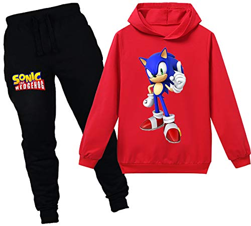 Silver Basic Jungen Street Trainingsanzüge Jungen Outfits Comic Figuren Hoodie Pullover Tops Hosen Kleidungssets,rot sonic,140-3 von Silver Basic