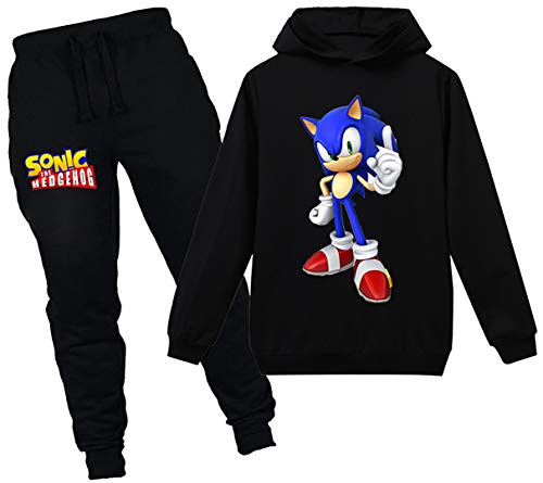 Silver Basic Jungen Street Trainingsanzüge Jungen Outfits Comic Figuren Hoodie Pullover Tops Hosen Kleidungssets,schwarz sonic,130-3 von Silver Basic