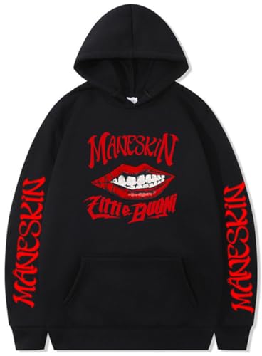 Silver Basic Maneskin Hip-Hop Hoodie für Erwachsene Harajuku aus Samt und Hut-Black-S1 von Silver Basic