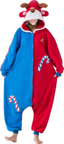 Silver Basic Merry Christmas Damen Winter Flanell warme Cosplay Jumpsuit PyjamaSDML-Blue-XL1 von Silver Basic