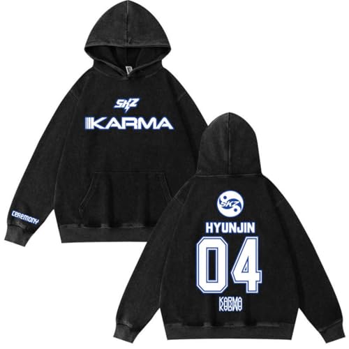 Silver Basic SKZ Karma Hyunjin Seungmin Kpop Schwarze Casual Kapuzenmode-Black5-L1 von Silver Basic