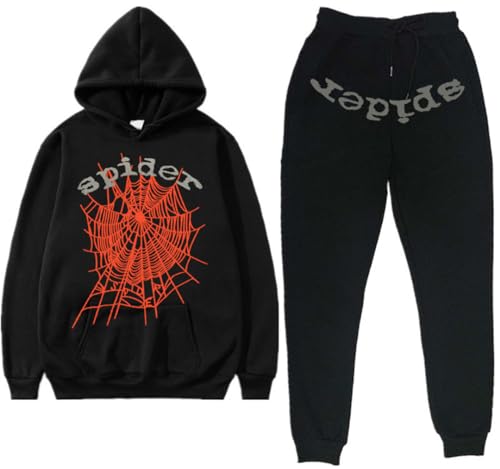 Silver Basic SP5 Damen Winter Plüsch Sportbekleidung Set Y2K Hip Hop Spider Kapuzenpullover+Sporthose-HSHWHSP-M1 von Silver Basic