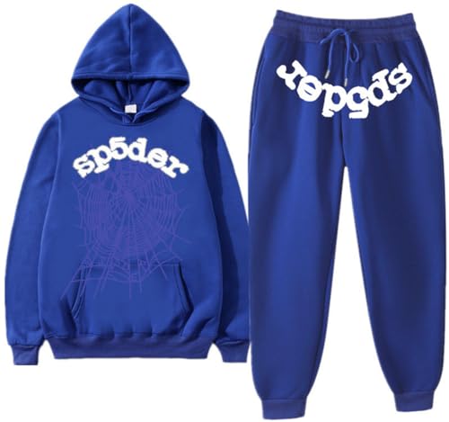 Silver Basic SP5 Damen Winter Plüsch Sportbekleidung Set Y2K Hip Hop Spider Kapuzenpullover+Sporthose-LSBSP-M1 von Silver Basic