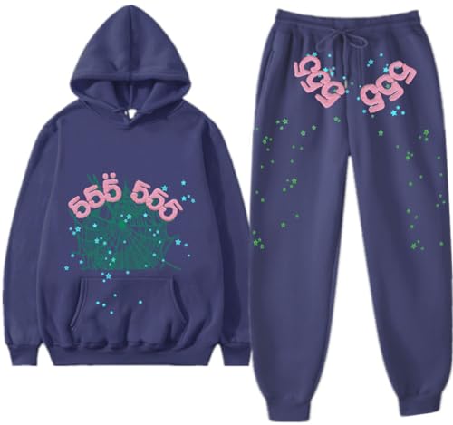 Silver Basic SP5 Damen Winter Plüsch Sportbekleidung Set Y2K Hip Hop Spider Kapuzenpullover+Sporthose-ZQLWF5-M1 von Silver Basic