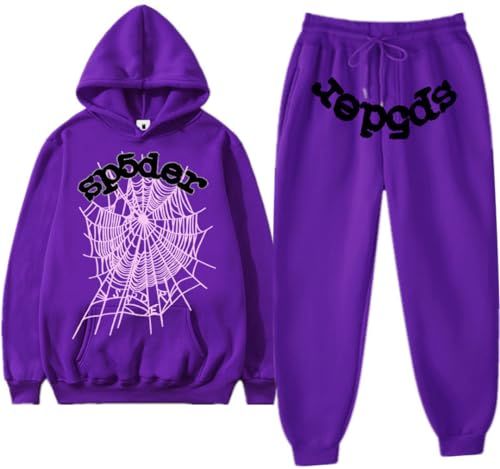 Silver Basic SP5 Damen Winter Plüsch Sportbekleidung Set Y2K Hip Hop Spider Kapuzenpullover+Sporthose-ZSHSP-M1 von Silver Basic