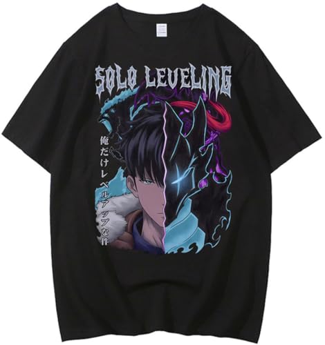 Silver Basic Solo Level Herren Sommer Bedruckt lose Anime Spiel Kurzarm Shirt-Black5-2XL1 von Silver Basic