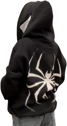 Silver Basic Spider Jacke mit Reißverschluss Damen Y2K Harajuku Hip Hop Couple Hoodie -Blackwhite-S1 von Silver Basic