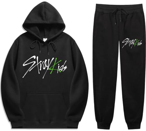 Silver Basic Stray Kids Erwachsener Zwei Teile Set von Hoodies und Hosen für Herbst und Winter-Black-M1 von Silver Basic