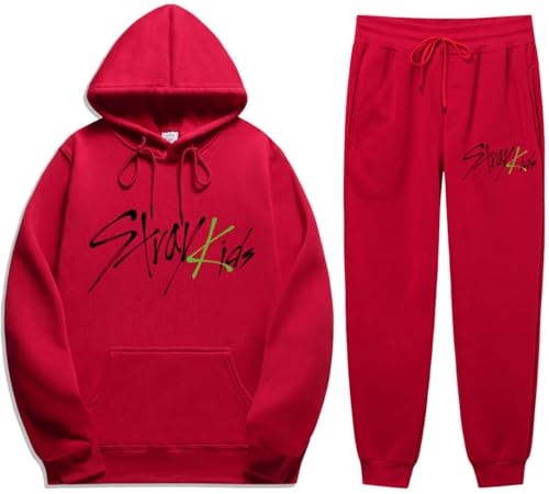 Silver Basic Stray Kids Erwachsener Zwei Teile Set von Hoodies und Hosen für Herbst und Winter-Red-L1 von Silver Basic