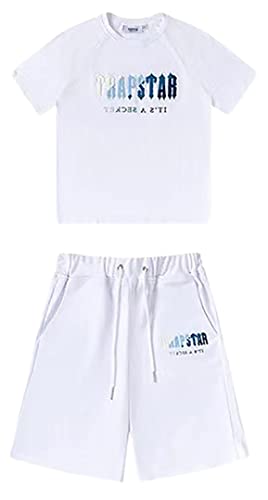 Silver Basic Trapstar Herren 2/teilig Shorts & Shirt Sets Reine Baumwolle ist atmungsaktiv und weich Jogginganzug/LBJB/White/M1 von Silver Basic