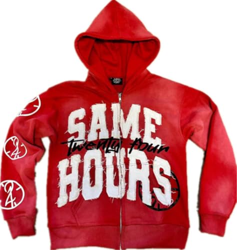 Silver Basic Trendige und modische Street Retro Zipper Hoodie für Damen-Red-S1 von Silver Basic