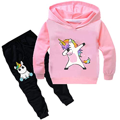 Silver Basic Unisex Einhorn Jogginganzüge Mädchen Baumwolle Fun-Bekleidung Kinder Kapuzenpullover & Hosen Sets Jungen Langarm Hoodie (130 (Höhe 105-115cm), Pink) von Silver Basic