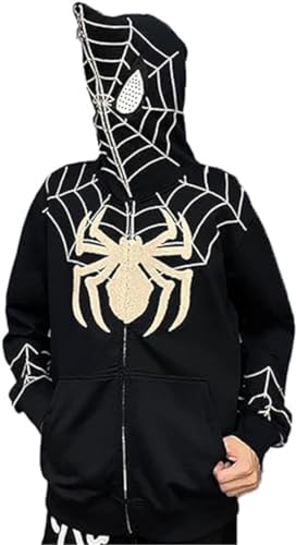 Silver Basic Y2K Herren Full Zip Up Reißverschluss Casual Langarm Classic Spider Hero Hoodie-Blackwhite-L1 von Silver Basic