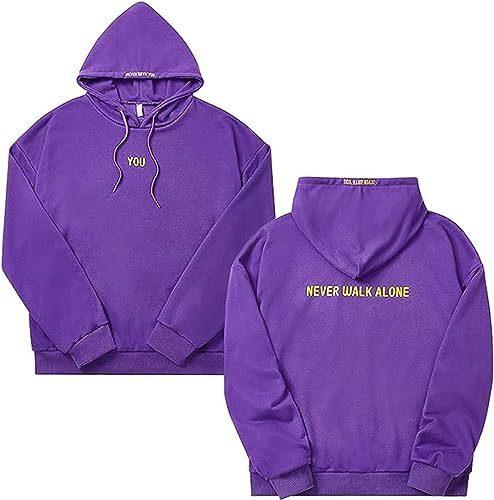 Silver Basic You Never Walk Alone Damen Kpop Jimin Cosplay Lila Winter Casual Lose Plüsch Kapuzen Sweatshirt-Purple-L1 von Silver Basic