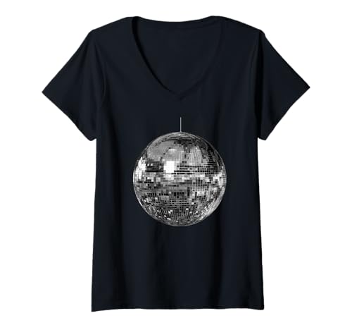 Damen Silberne Discokugel T-Shirt mit V-Ausschnitt Damen Silberne Discokugel T-Shirt mit V-Ausschnitt von Silver Disco Ball