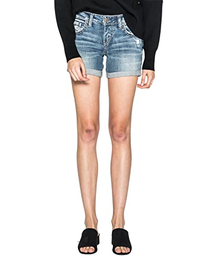 Silver Jeans Co. Damen Boyfriend mittelhoher Taille Jeans-Shorts, Light Wash Sjl268, 29 von Silver Jeans Co.