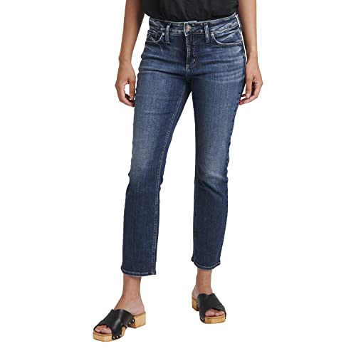 Silver Jeans Co. Damen Elyse Mid Rise Comfort Fit Straight Crop Jeans, Med Wash Egx386, 27W x 27L von Silver Jeans Co.