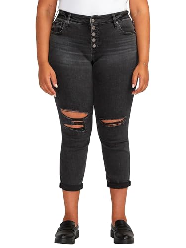 Silver Jeans Co. Damen Plus Size Boyfriend Mid Rise Slim Leg Jeans, Dark Wash Abs538, 48 Mehr von Silver Jeans Co.