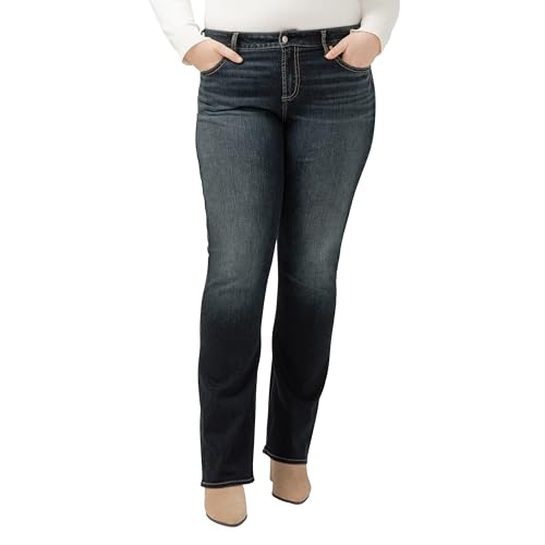 Silver Jeans Co. Damen Plus Size Elyse Mid Rise Comfort Fit Slim Bootcut Jeans, Dark Wash Edb423, 54 Mehr von Silver Jeans Co.