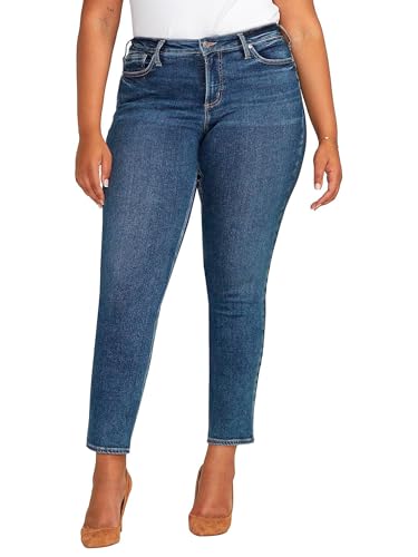 Silver Jeans Co. Damen Plus Size Infinite Fit Mid Rise Straight Leg Jeans, Med Wash Inf345, 2X Kurz von Silver Jeans Co.