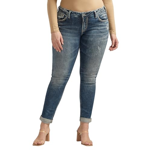 Silver Jeans Co. Damen Übergröße Girlfriend Mid Rise Skinny Jeans, Mittlere Marmorwaschung, 24 Plus von Silver Jeans Co.