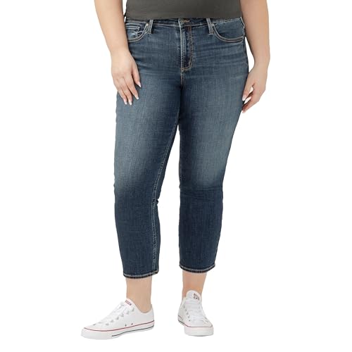 Silver Jeans Co. Damen Plus Size Most Wanted Mid Rise Straight Leg Jeans, Indigo/Mandala-Traum, 24 Short von Silver Jeans Co.