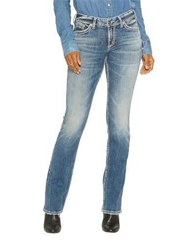 Silver Jeans Co. Damen Suki Curvy Fit Mid Rise Slim Bootcut Jeans, Medium Vintage, 33W x 31L von Silver Jeans Co.