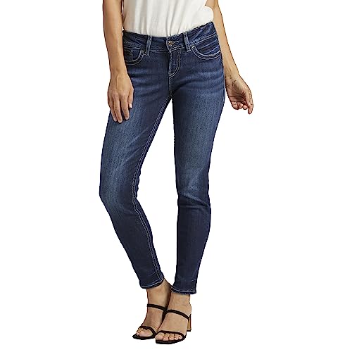 Silver Jeans Co. Damen Suki Curvy Fit Mid Rise Super Skinny Jeans, Dunkle Sandstrahlung, 28W x 31L von Silver Jeans Co.