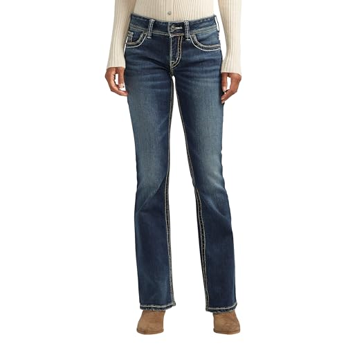 Silver Jeans Co. Damen Suki Mid Rise Curvy Fit Wash Bootcut Jeans, Indigo/Mandala-Traum, 28W x 32L von Silver Jeans Co.