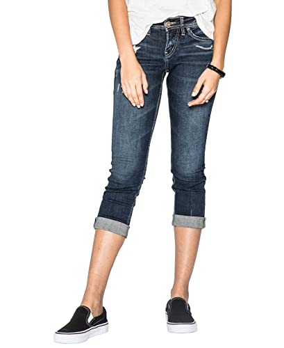 Silver Jeans Co. Damen Suki Mid Rise Capri Jeans, Dark Denimotion, 27W x 23L von Silver Jeans Co.