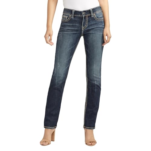 Silver Jeans Co. Damen Suki Mid Rise Curvy Fit Straight Leg Jeans, Dunkelblau, 34W x 34L von Silver Jeans Co.
