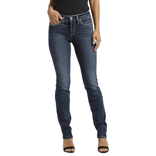 Silver Jeans Co. Damen Suki Mid Rise Straight Leg Jeans, Dunkle Waschung Edb359, 28W x 33L von Silver Jeans Co.