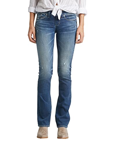 Silver Jeans Co. Damen Tuesday Low Rise Slim Bootcut Jeans, Medium Indigo Distressed, 31W x 33L von Silver Jeans Co.