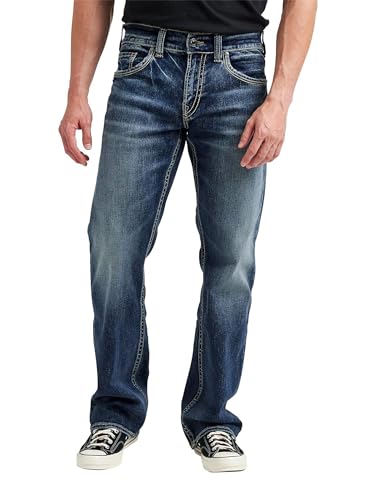 Silver Jeans Co. Herren Zac Relaxed Fit Straight Leg Jeans, Medium Indigo, 32W / 32L von Silver Jeans Co.