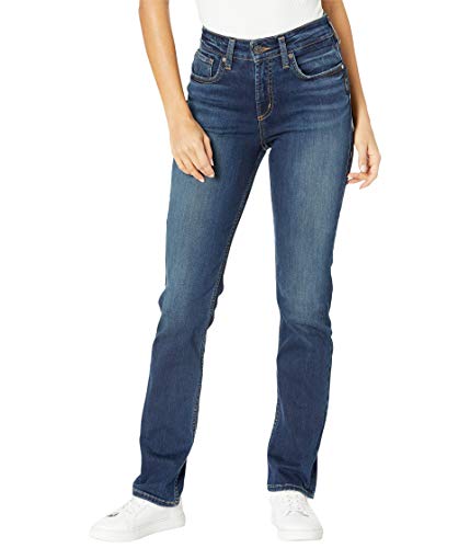 Silver Jeans Co. Damen Avery Curvy Fit High Rise Straight Leg Jeans, Dark Wash Epx495, 28W x 29L von Silver Jeans Co.